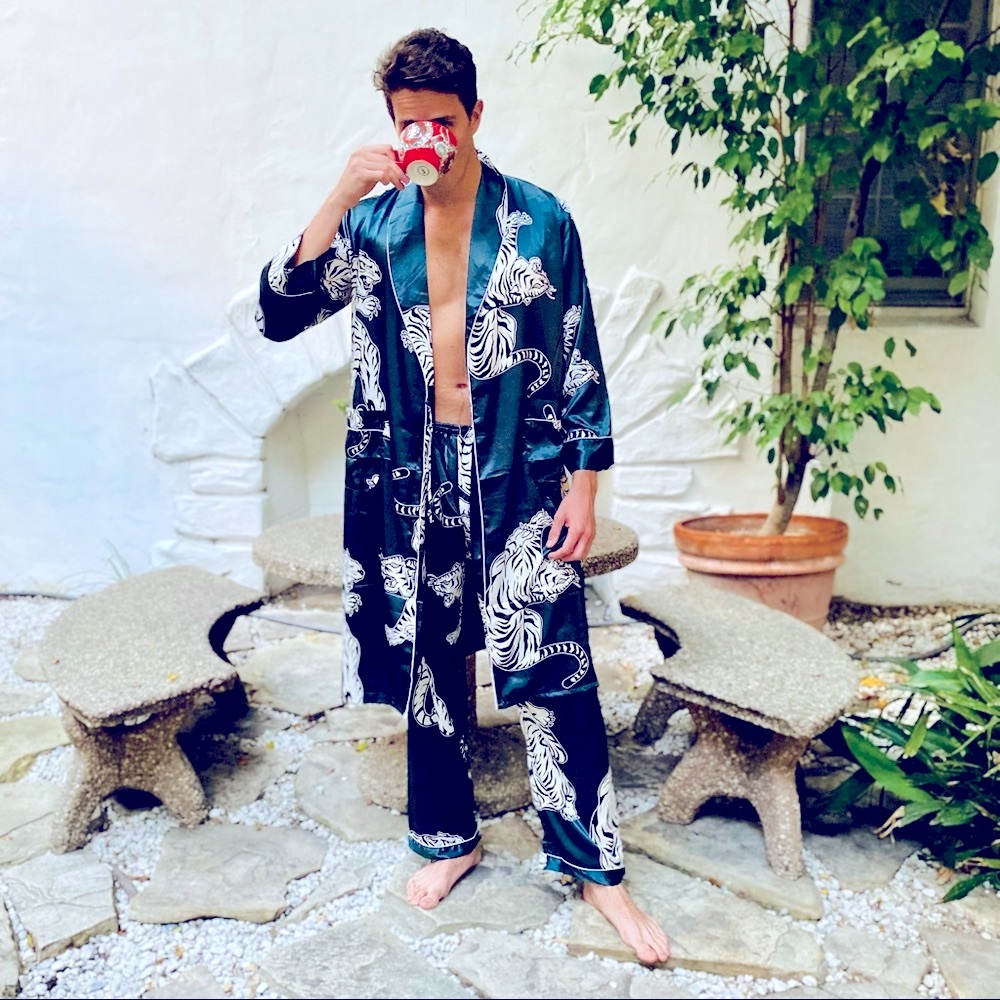Men’s Blue Teal Tiger Robe Set (only have set with SHORTS now in stock)